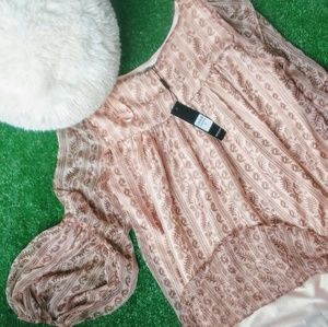 NWT Beulah satin blush blouse top tunic size S